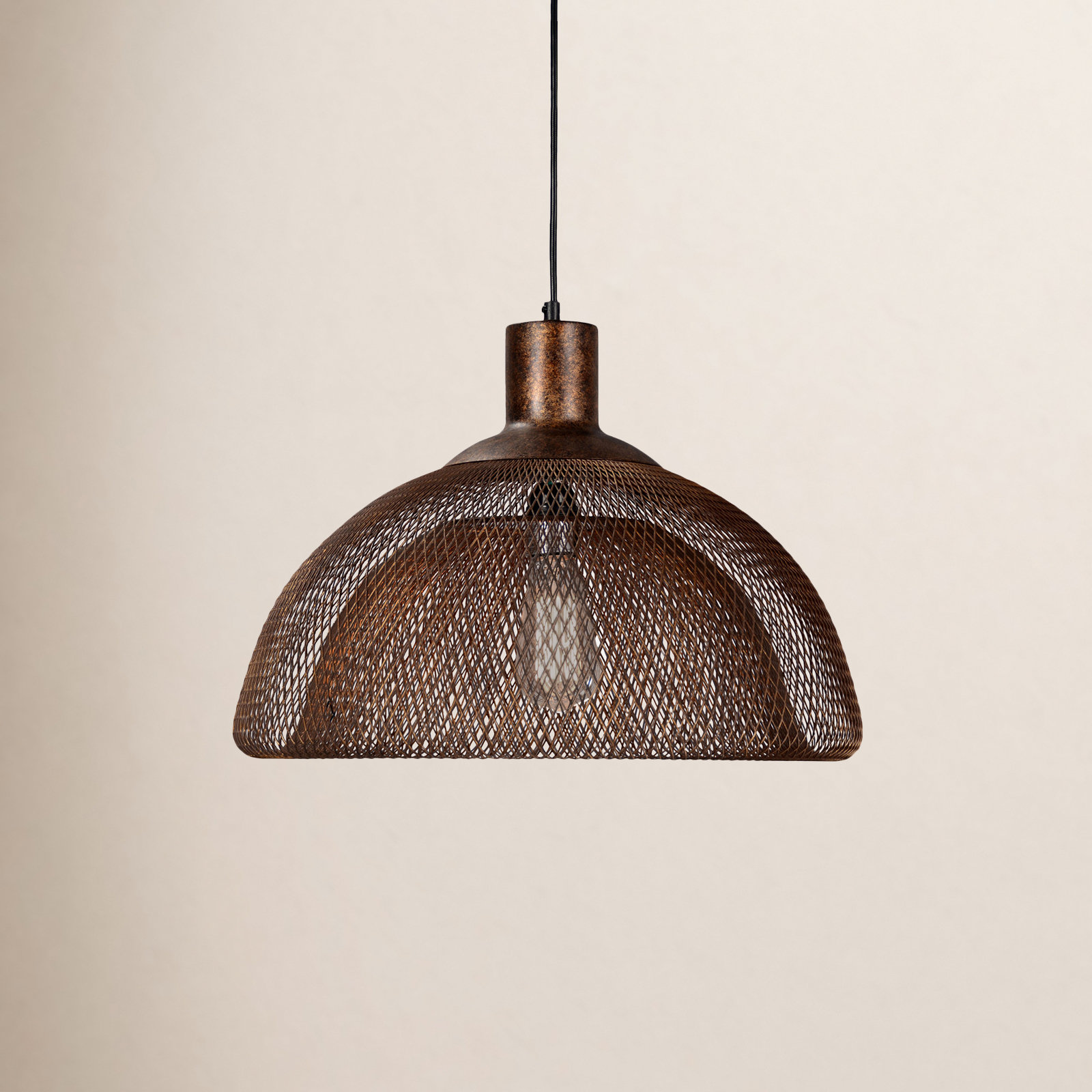 Single Light Metal Pendant, 15" H x 18" W x 18" D, Brown