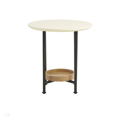 Table de bout, plateau blanc, tablette naturelle