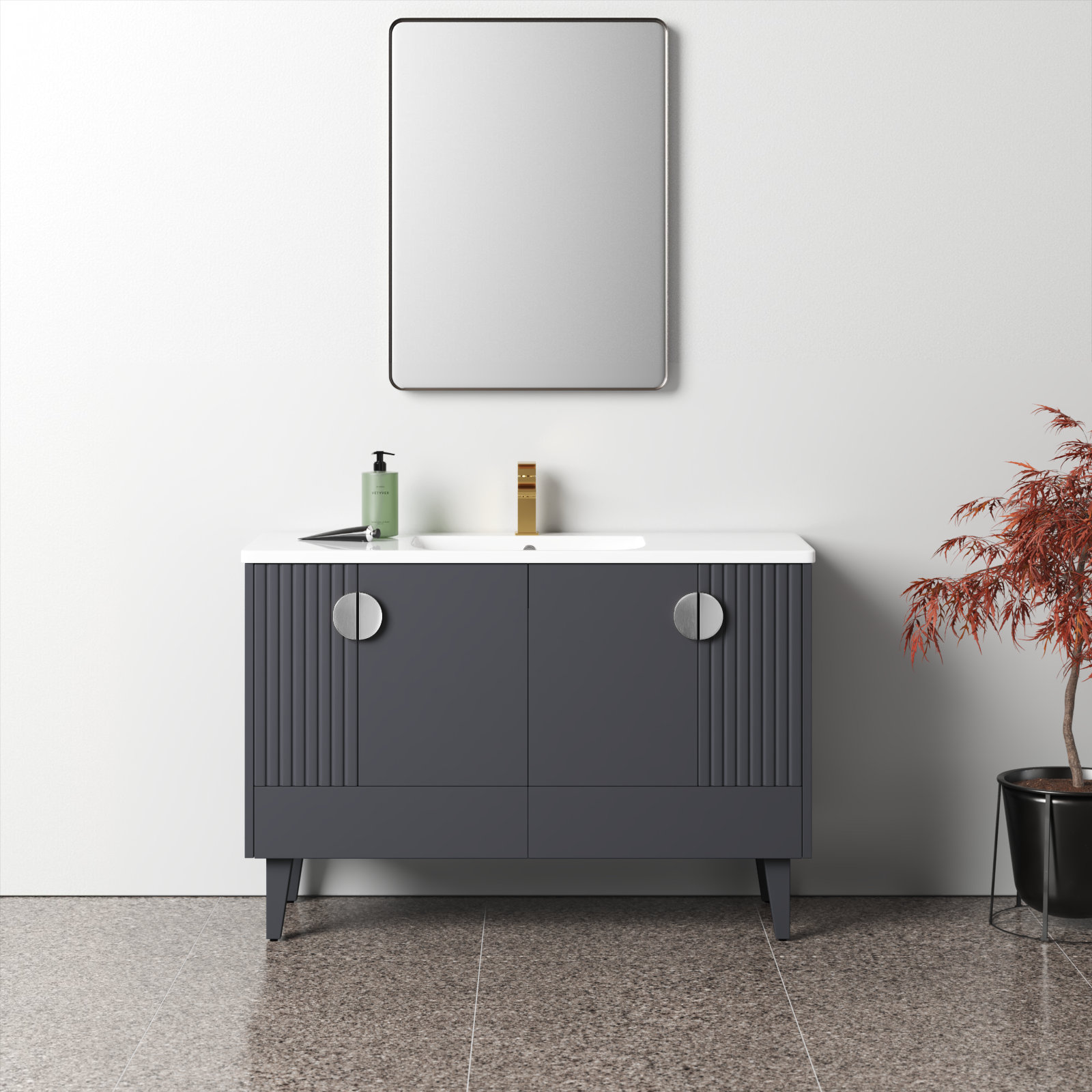 Saimah 48'' Single Bathroom Vanity, Rock Gray, Polished Chrome