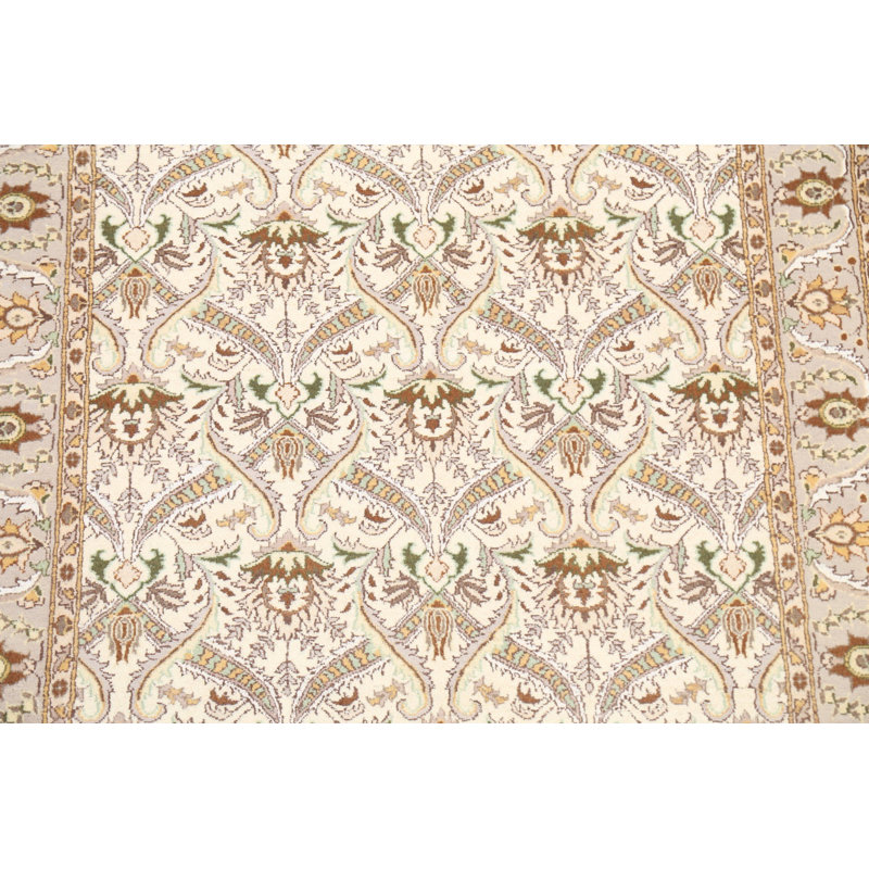 Tapis beige / ivoire noué à la main de conception unique 4 pi 1 po x 6 pi 3 po New Age