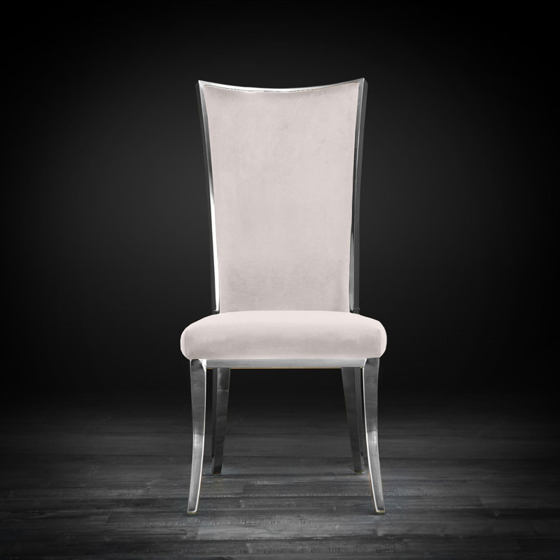 19'' H Velvet Upholstered Side Chair, Beige, Silver