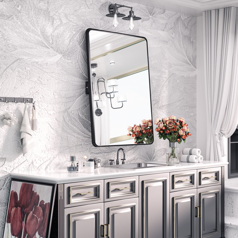 Miroir de salle de bain Myleesha, Noir, 36 po x 28 po
