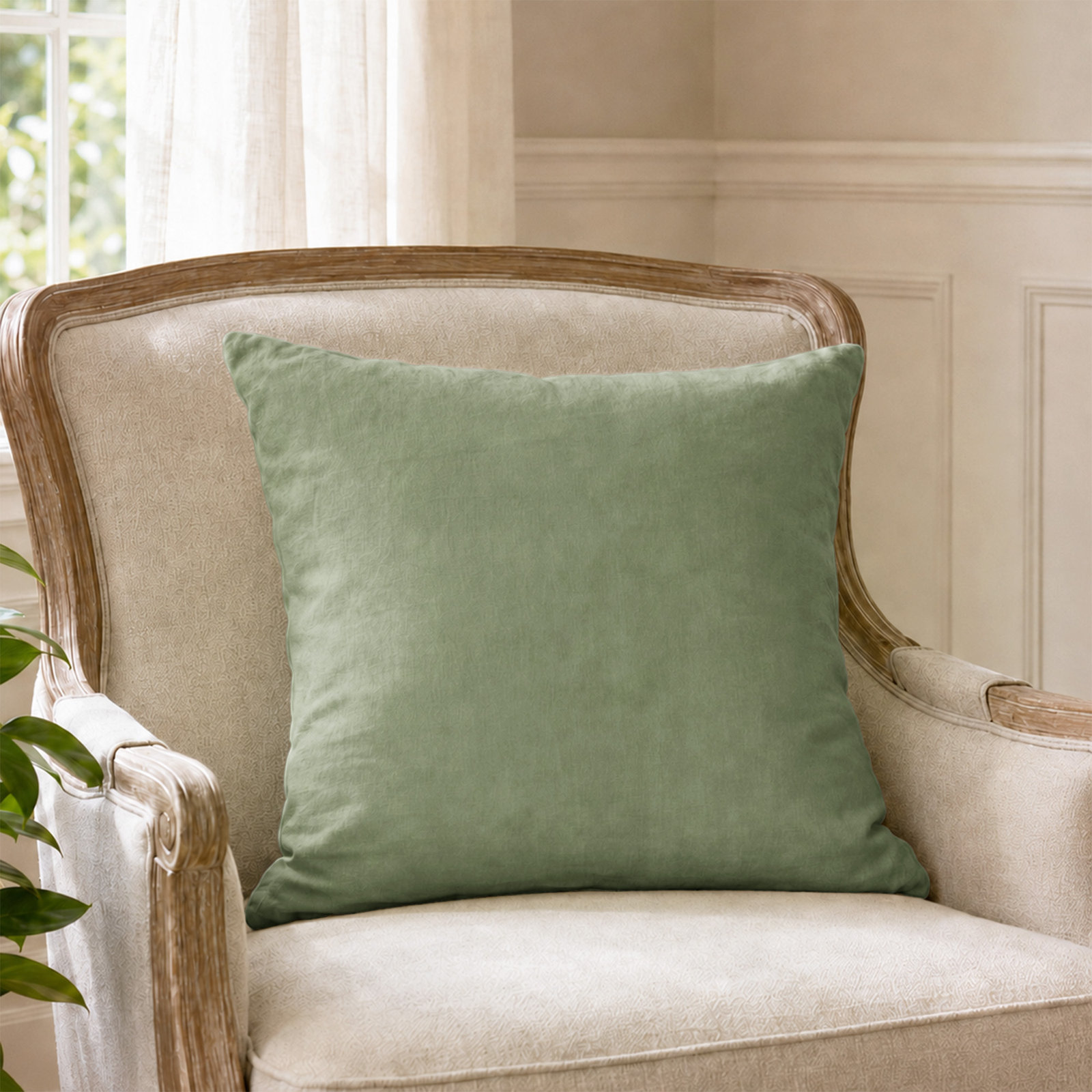 Clara 100% French Linen Accent Pillow, Olive Green