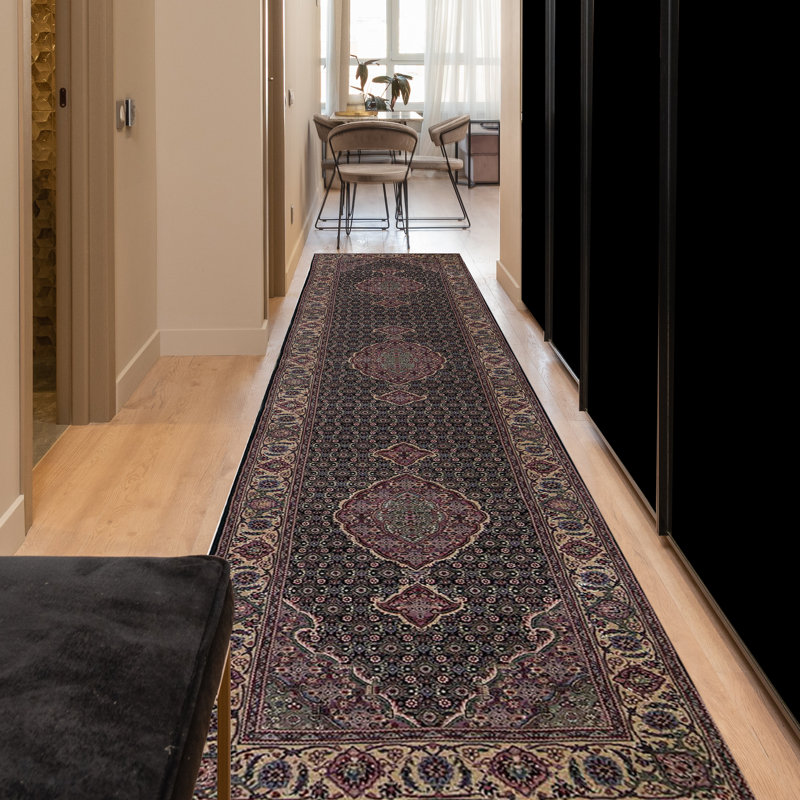 Chemin de table vert foncé noué à la main de haute qualité