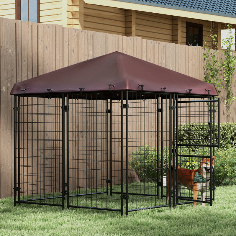 Chenil d'extérieur pour chien de 4,6 pi x 5 pi, en acier robuste et imperméable pour petits et moyens chiens