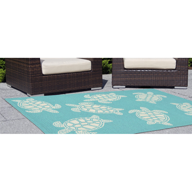 Turtle hand-tufted bleu intérieur / extérieur tapis Claycomb
