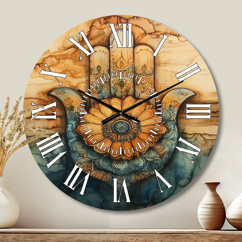 Hamsa of Golden Protection - Horloge murale boho silencieuse, Petit