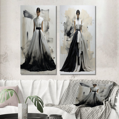 Minimalist Black And White Chic Dress II – Fashion Metal Prints Set Of 2 Minimalist Black And White Chic Dress II – Fashion Metal Prints Set Of 2