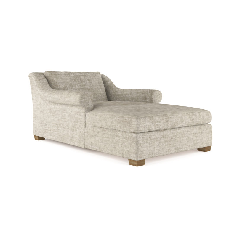 Chaise longue à accoudoirs roulés Thompson, Velours moelleux argenté, Patiné