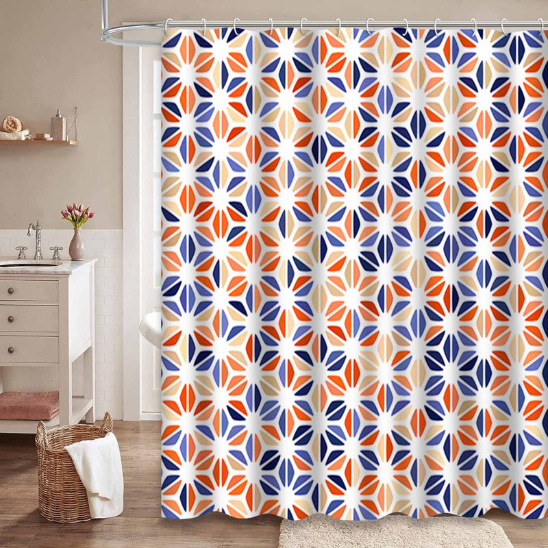 Rideau de douche orange à pois blancs et bleus avec 12 crochets, L 72 po x l 72 po