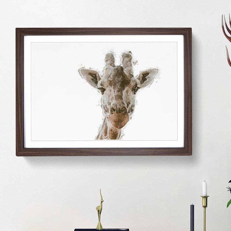 Curious Giraffe in Abstract - Picture Frame Graphic Art Print, Walnut Framed, 62cm H x 87cm W x 2cm D