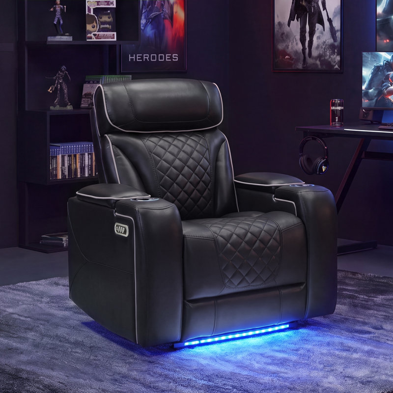Fauteuil inclinable électrique 37 po avec porte-gobelet et éclairage à DEL 37 po, Noir