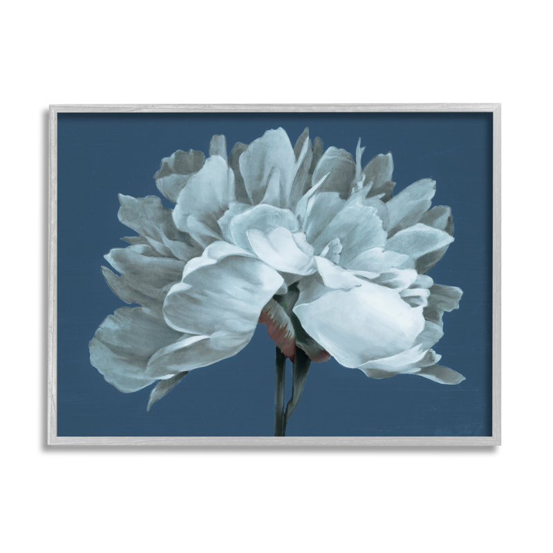 "Contemporary White Bloom Single Flower Sprig" par Liz Jardine - cadre flottant, impression sur toile