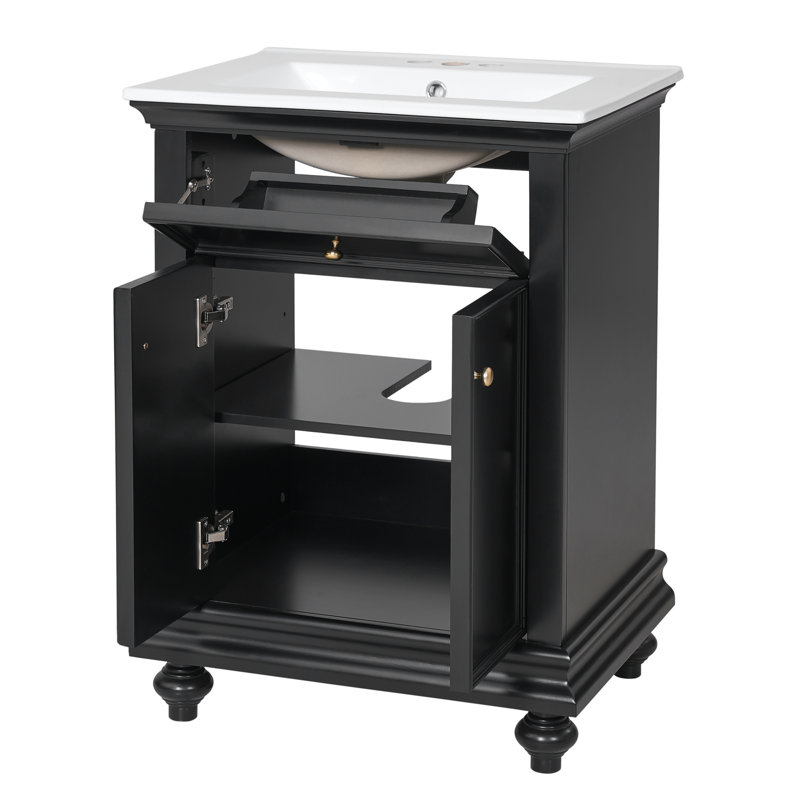 24'' Elegance Bathroom Vanity With Ceramic Sink, Black