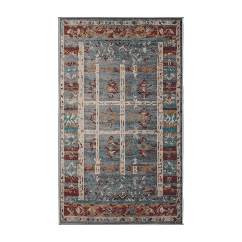 Machine Washable Gray Area Rug, Rectangle 6' x 9'