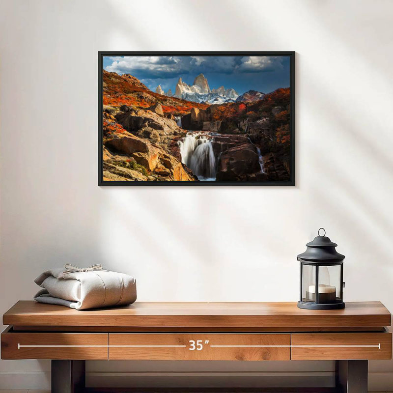 Mont Fitz Roy en automne, 19 po x 13 po, Cadre flottant noir