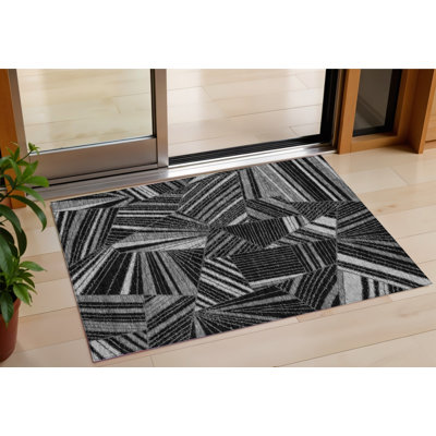 Tapis intérieur lavable à motif géométrique 3 pi x 5 pi gris