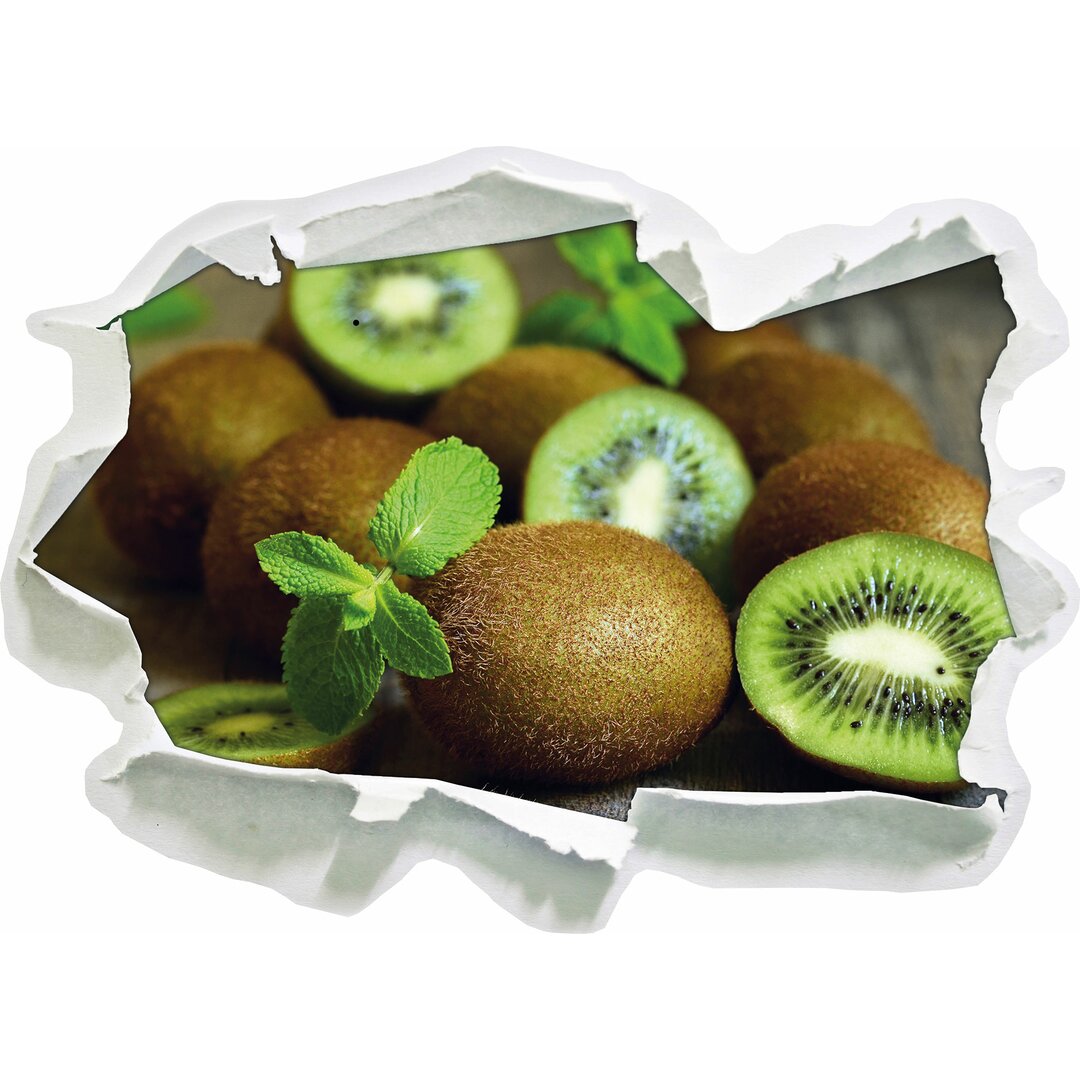 Appetitliche Kiwis auf Holztisch Wandaufkleber