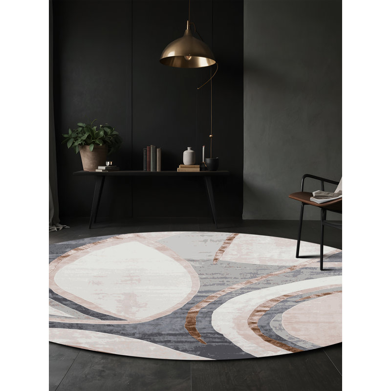 Machine Washable Beige Area Rug, Round 6'