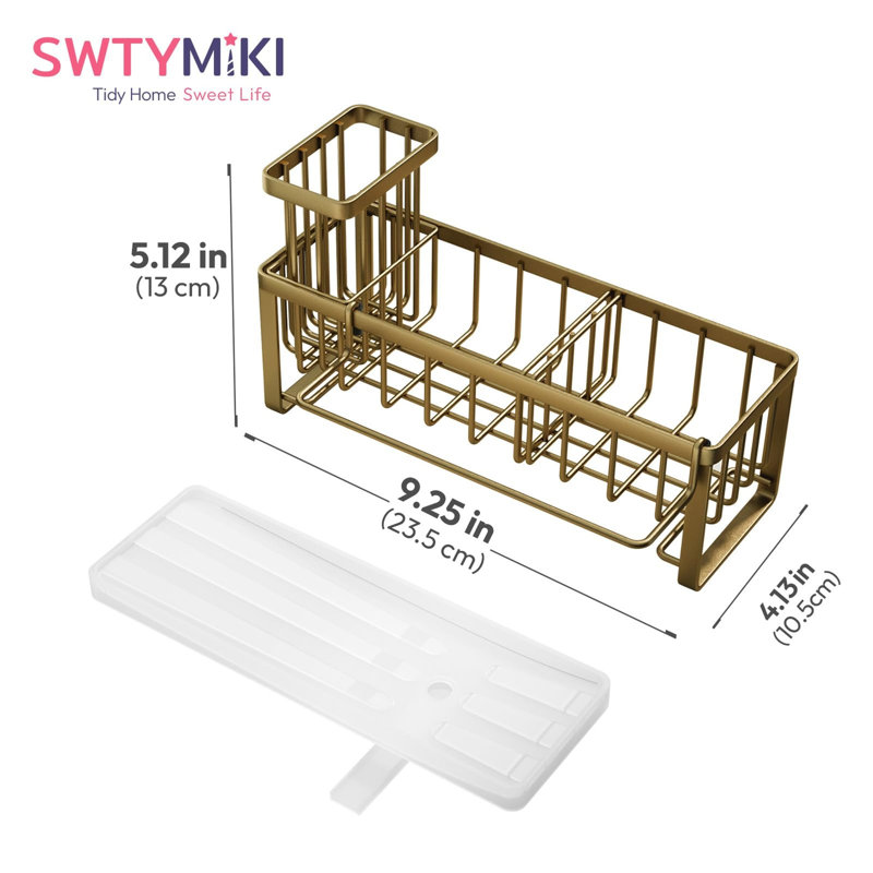 Stainless Steel Sink Tidy with Auto Draining Tray, Gold