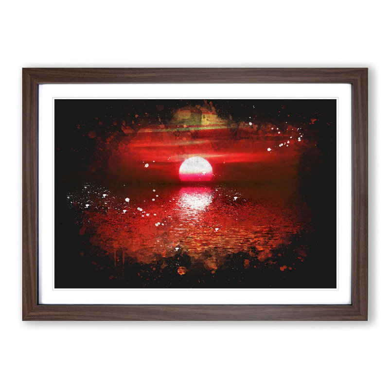 Red And Orange Sunset Above The Sea - Single Picture Frame Print on MDF, Walnut Framed, 33cm H x 45cm W x 2cm D