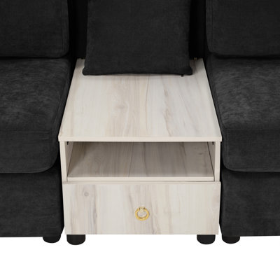 Calvera Modern Chenille Upholstered Sofa with Built-In Storage Armrest and Center Console Drawer