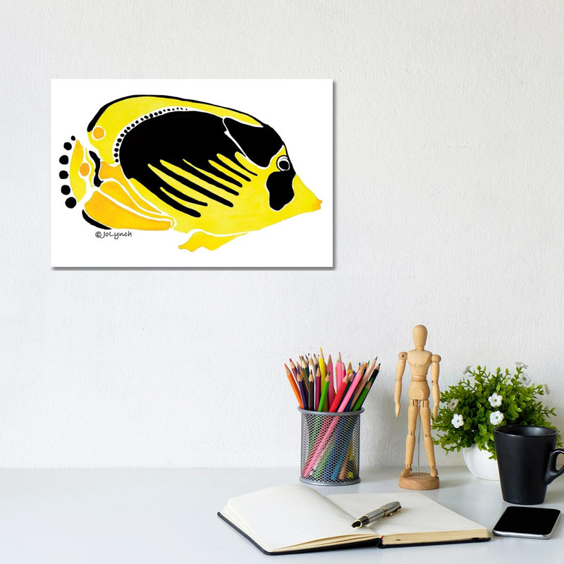 Fish Yellow Black by Jo Lynch - Wrapped Canvas Gallery-Wrapped Canvas Giclée, 20.32cm H x 30.48cm W