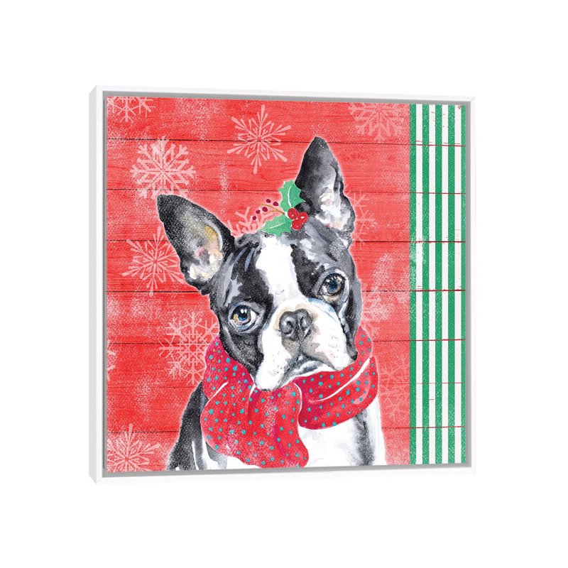 "Holiday Puppy II" par Patricia Pinto, reproduction d’art, Toile blanche encadrée, Pas de tapis, H 37 po x l 37 po x P 1,5 po