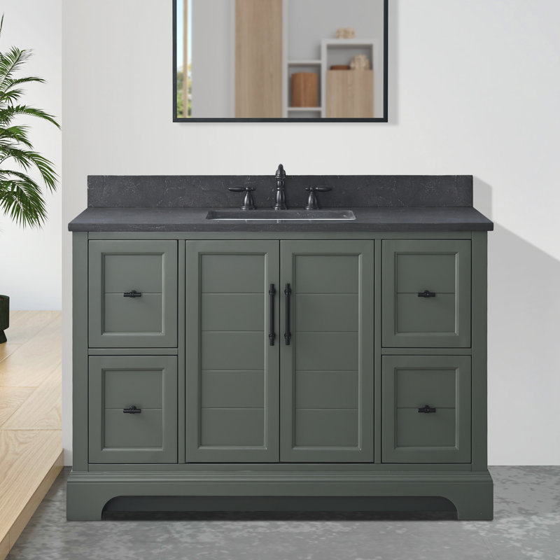 Vannes 48" Single Sink Freestanding Bathroom Vanity with Black Stone Top, Vintage Green