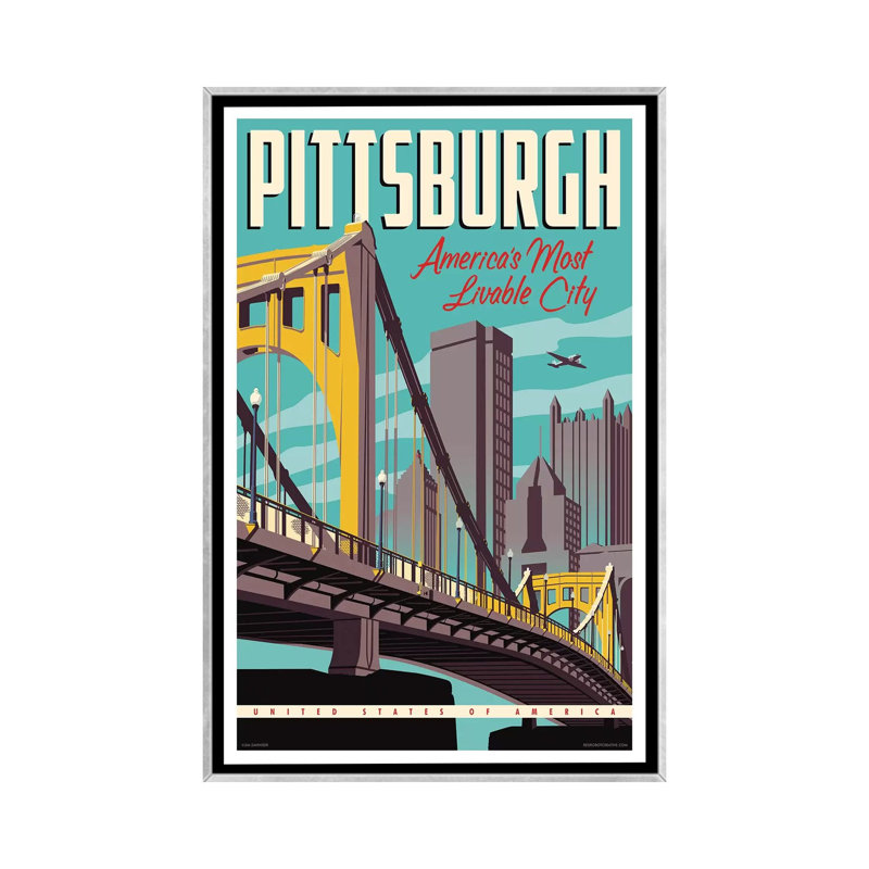 « Pittsburgh most Livable City Travel » par Jim Zahniser-impression d’art graphique, Pas de tapis, Silver Framed
