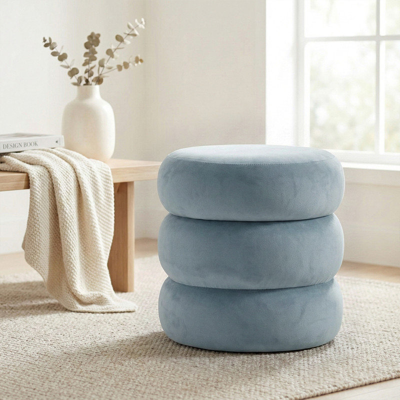 Modern Velvet Round Pouf With Storage, Blue