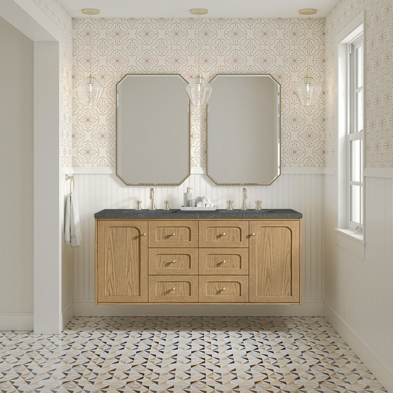 Laurent 60" Double Vanity, Light Natural Oak W/FreePower Wireless Charger, Parisien Bleu, Light Natural Oak