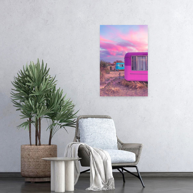 Trailer Life Colorful Modern Retro Palm Landscape Summer Wall Art Print 1 Piece Wrapped Canvas Wall Art