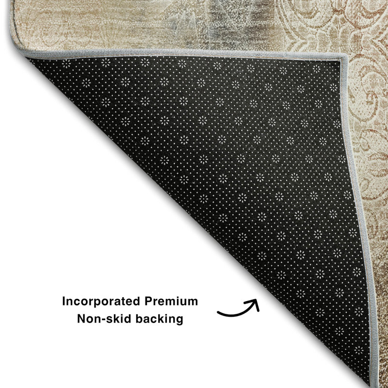 Beige Round Washable Synthetic Easy Care Rug 8' x 8'