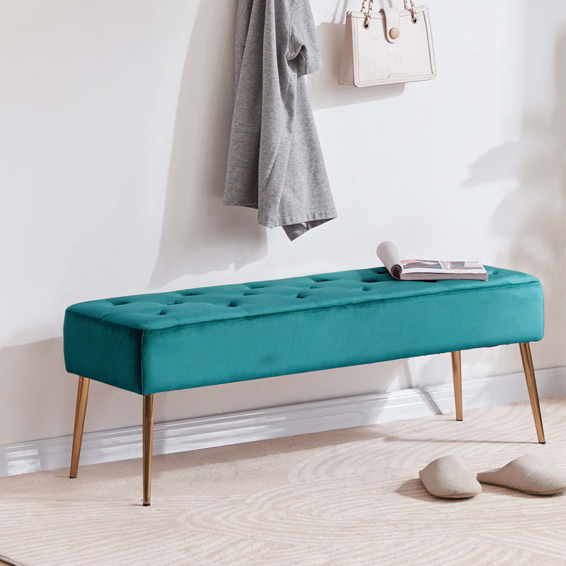 Velvet Upholstered Bench, Atrovirens