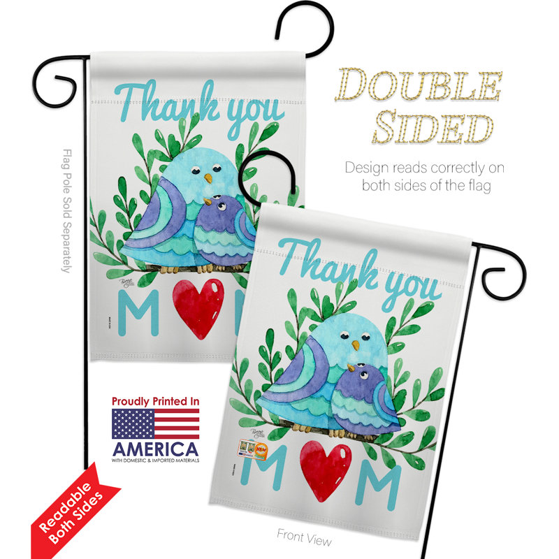 "Thank you Mom" polyester à 2 faces 18,5 x 13 po. Drapeau de jardin