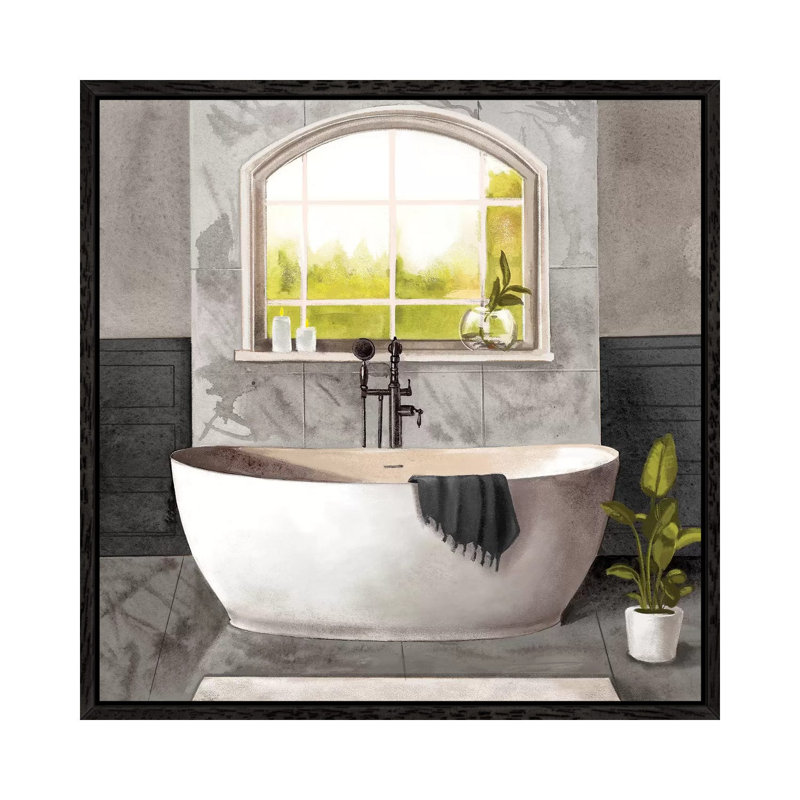 Marble Bath I Black And White by Bannarot - Painting on Canvas, 93.98cm H x 93.98cm W x 3.81cm D, Black Framed