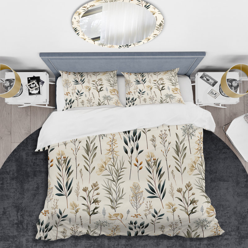 Botanical Sketched - Plants Duvet Cover Set, Housse de couette simple + 1 taie décorative stan