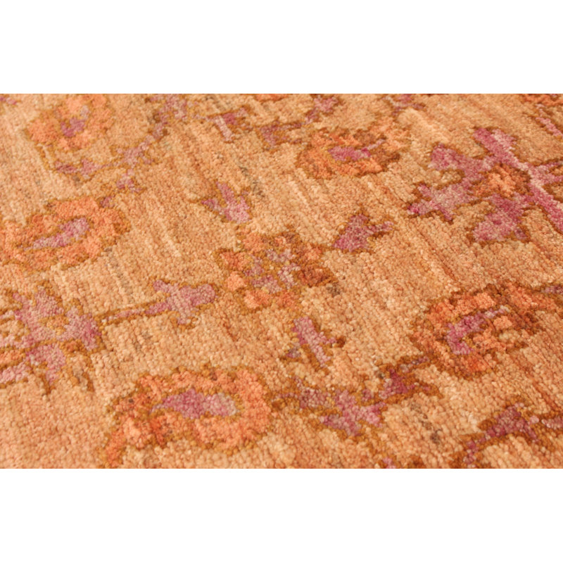 Tapis unique en laine noué à la main Oushak beige et cuivre 4 pi 2 po x 5 pi 10 po Nouvel Âge