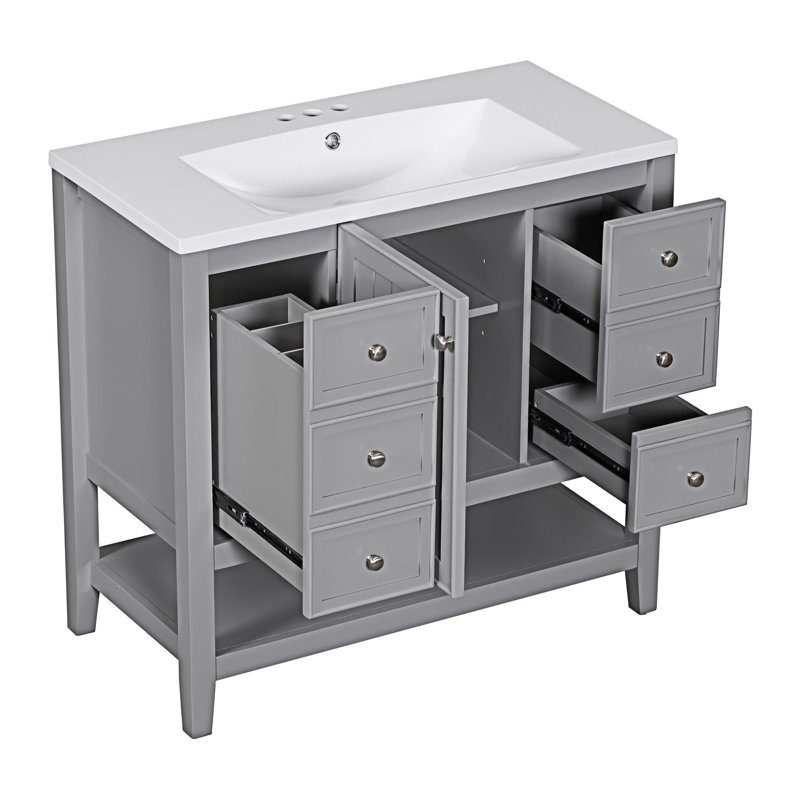 Meuble-lavabo de salle de bain avec lavabo, Gris
