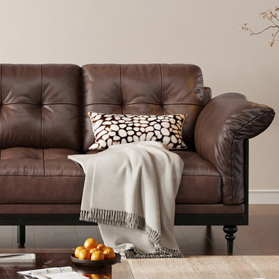 Brown Genuine Leather Standard Sofa cushion Loveseat