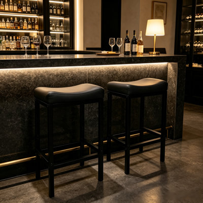 Ensemble de 2 tabourets de bar de 24 po sans dossier avec siège en cuir souple pour comptoir d'îlot de cuisine moderne