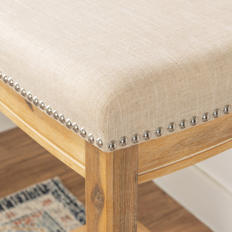 Tabouret de bar Bowhill, Tissu beige / structure en chêne, Tabouret de comptoir (siège d’une hauteur de 24