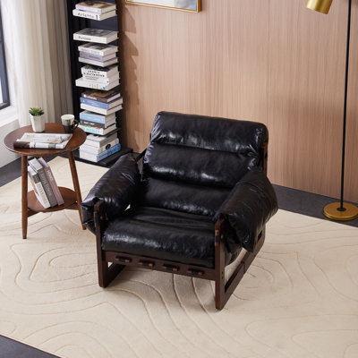 Medieval Modern Style Lounge Chair,Removable Armrests, Vintage Oil Wax Leather Sofa Chair, Vintage Style Decorative Chair by 17 Stories