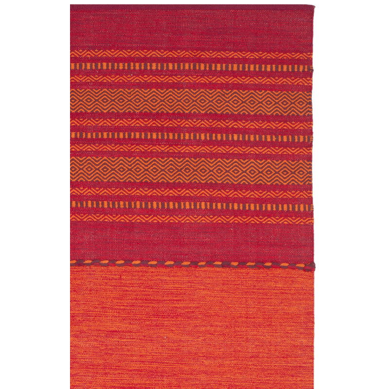 Tapis orange / rouge en coton tissé à plat à la main Bokard, Rectangle 3 pi x 5 pi