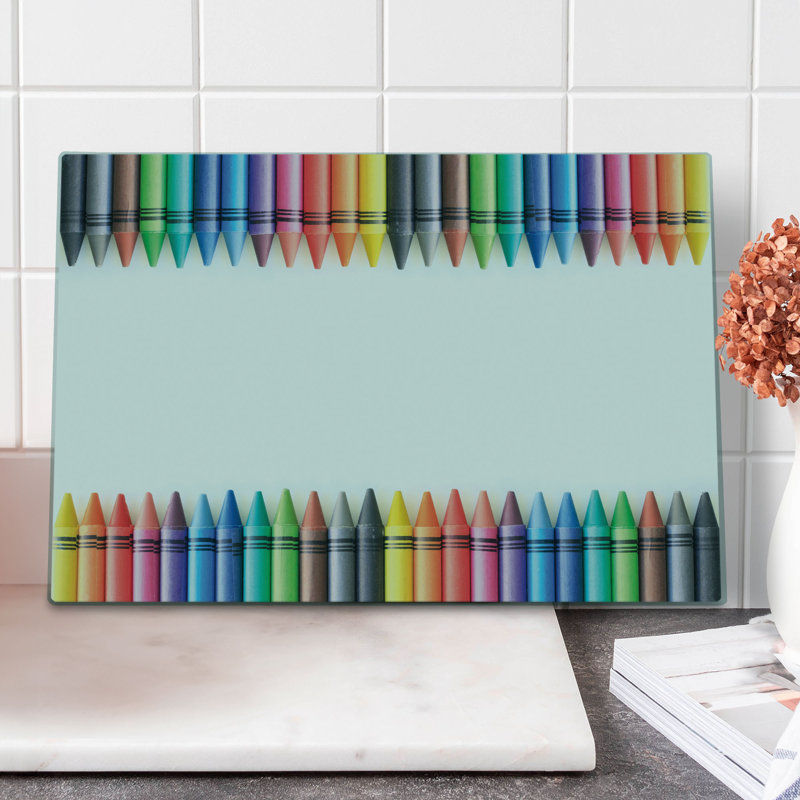 Ambesonne Crayon Cutting Board Large Size Straight Border Paint Crafts Multicolor