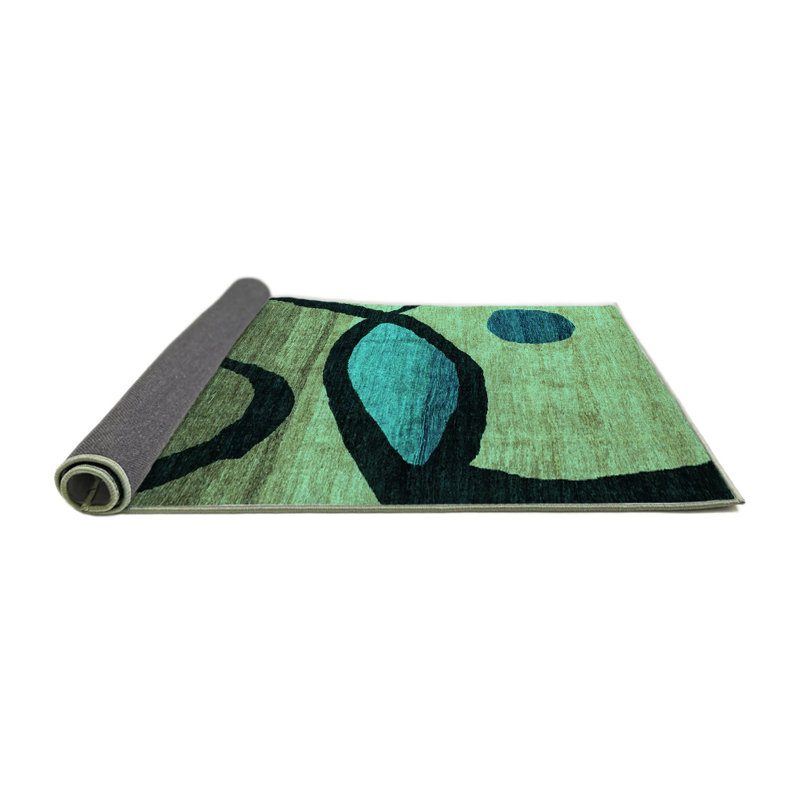 Tapis abstrait en laine / polyester tissé à la machine Anastasius - turquoise / bleu / noir, Carré 6 pi