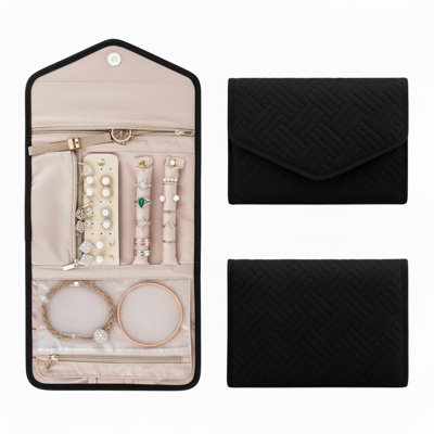 Black bag Foldable Jewelry Case for Journey-Rings, Necklaces, Bracelets, Earrings