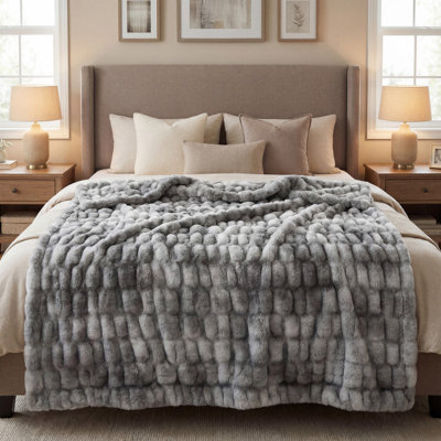 Luxury Fluffy Faux Fur Throw Blanket Reversible Plush Oeko-tex Certified 50"x60"