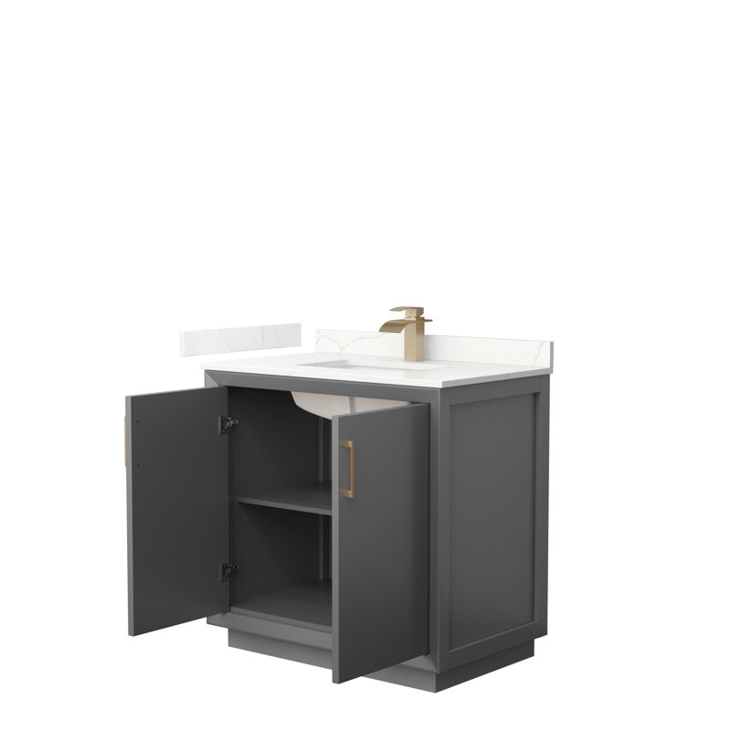 Strada 36'' W Single Vanity, Dark Gray, Giotto Quartz, Satin Bronze